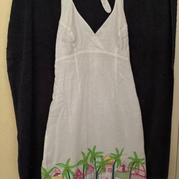 Lilly Pulitzer White Halter Sundress Tropical Embroidered Detail  Size 10 - Picture 1 of 5